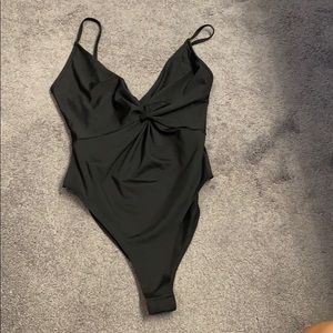 Black low V bodysuit